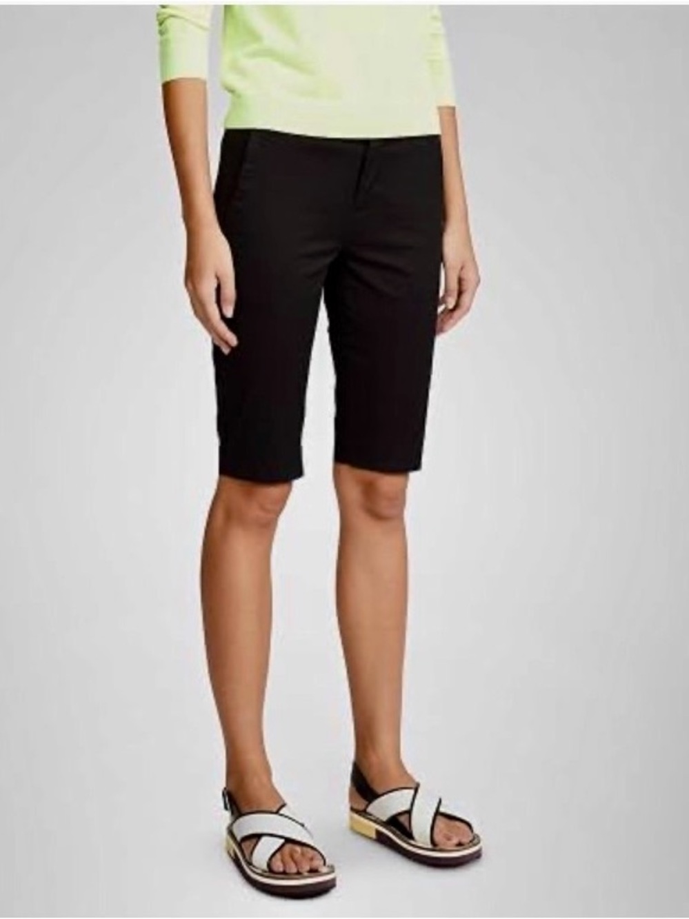 EUC VINCE Coin Pocket Stretch Hi Rise Cotton Blend Bermuda Shorts Size 16 Black